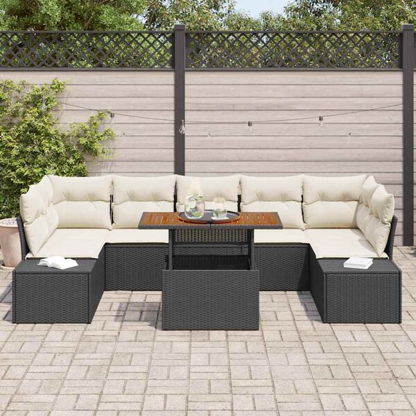 vidaXL Conjunto de Comedor de Jard&iacute;n con coj&iacute;n 8 pcs Negro y crema