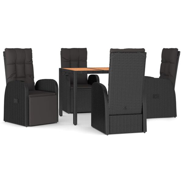 vidaXL Set de muebles jard&iacute;n 5 pzas con cojines rat&aacute;n sint&eacute;tico negro