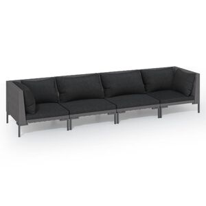vidaXL Sof&aacute;s de jard&iacute;n 4 piezas y cojines rat&aacute;n sint&eacute;tico gris oscuro