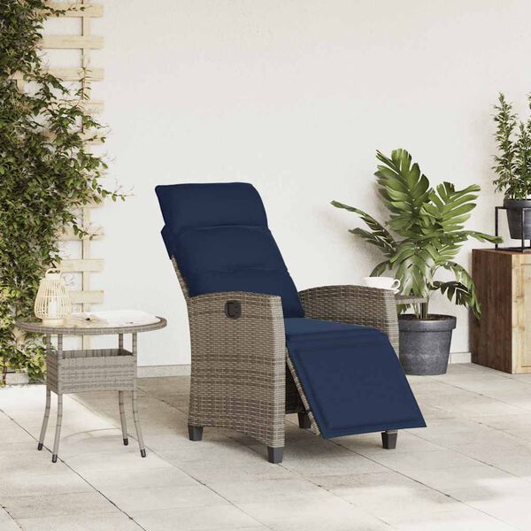 vidaXL Silla de jardín reclinable con mesa auxiliar ratán gris
