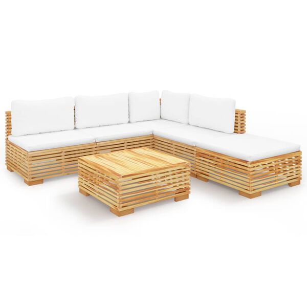 vidaXL Juego muebles de jard&iacute;n 6 piezas y cojines madera maciza teca