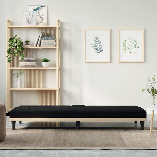 vidaXL Sof&aacute; cama con portavasos tela negro