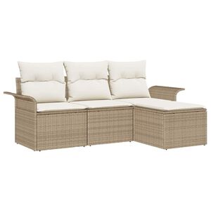 vidaXL Juego de Sof&aacute; 4 uds. 4-N&uacute;mero de plazas Beige rat&aacute;n sint&eacute;tico
