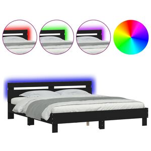 vidaXL Estructura cama LED sin colch&oacute;n cuero sint&eacute;tico negro 180x200cm