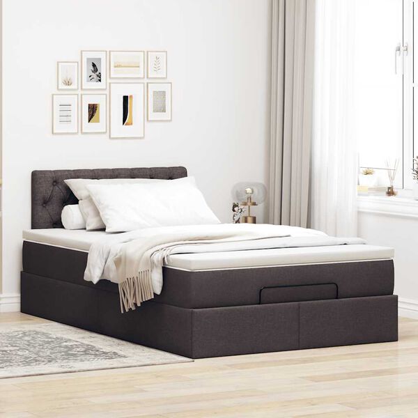 vidaXL Estructura de cama otomana colch&oacute;n tela marr&oacute;n oscuro 120x190cm