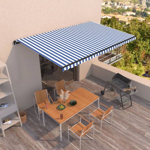 vidaXL Toldo autom&aacute;tico retr&aacute;ctil azul y blanco 500x350 cm