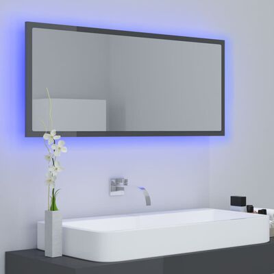 vidaXL Espejo de baño LED acrílico gris brillo 100x8,5x37 cm