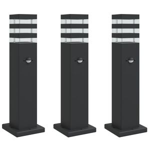 vidaXL L&aacute;mparas suelo exterior con sensor 3 uds aluminio negro 50 cm