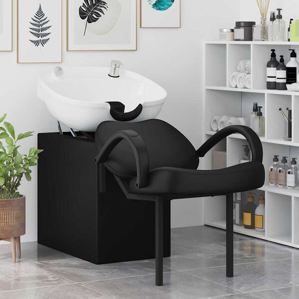vidaXL Silla de Shampoo Manual Negro y 63 x 141 x 92 cm PVC