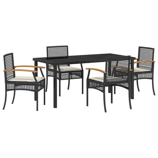 vidaXL Conjunto de Comedor de Jard&iacute;n 5 pcs Negro rat&aacute;n sint&eacute;tico