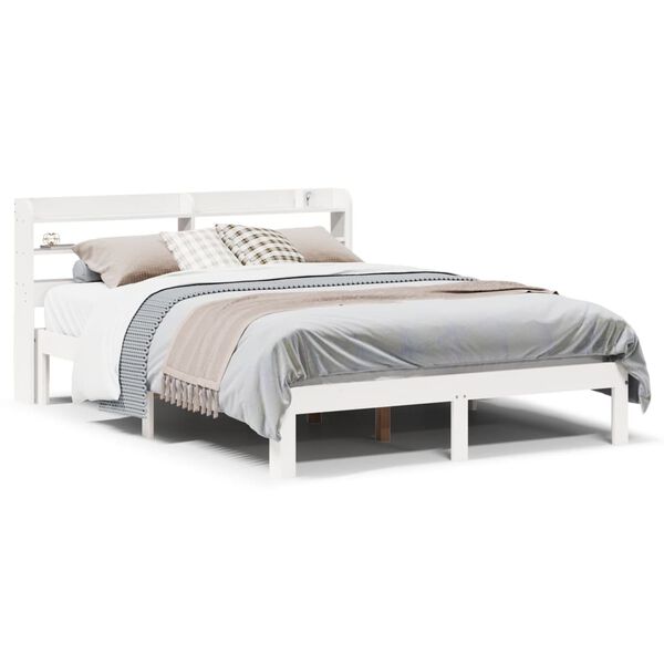 vidaXL Estructura de cama con cabecero madera de pino blanco 150x200cm