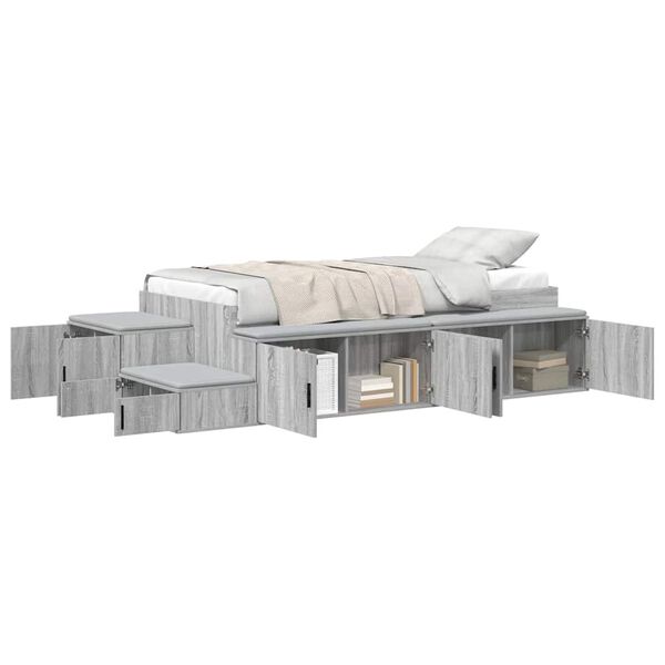 vidaXL Cama con almacenamiento Gris Sonoma 80 cm Madera contrachapada