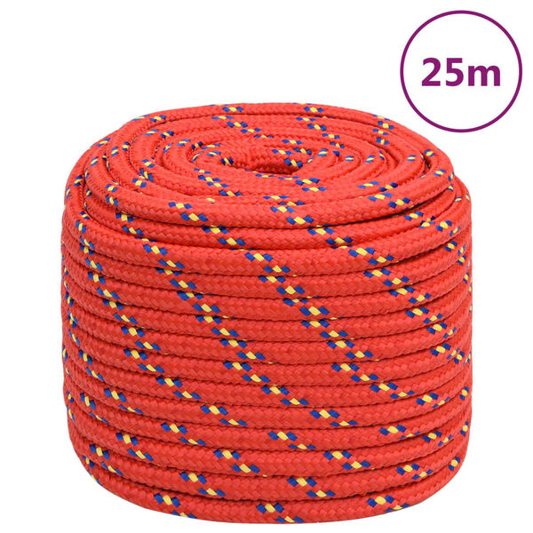 vidaXL Cuerda de barco polipropileno rojo 16 mm 25 m