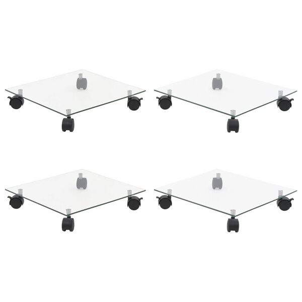 vidaXL Soportes ruedas plantas 4 uds cuadrado vidrio templado 35x35 cm