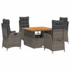 vidaXL Set comedor de jard&iacute;n 5 piezas con cojines rat&aacute;n sint&eacute;tico gris