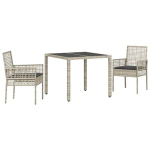 vidaXL Conjunto de Comedor de Jard&iacute;n 3 pcs Gris Claro rat&aacute;n sint&eacute;tico
