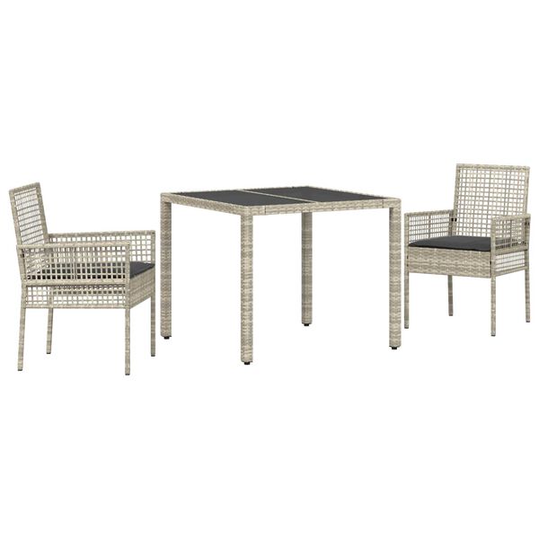 vidaXL Conjunto de Comedor de Jard&iacute;n 3 pcs Gris Claro rat&aacute;n sint&eacute;tico