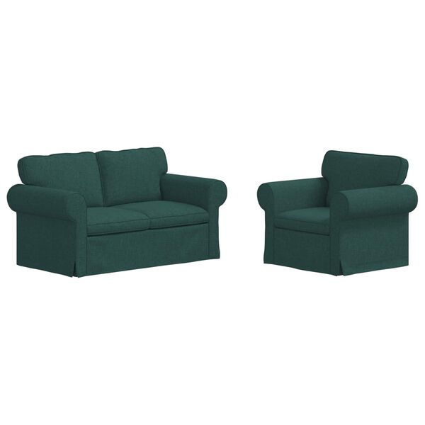 vidaXL Sof&aacute; 2 pcs Verde oscuro 155 x 82 x 80 cm tela