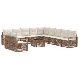 vidaXL Conjunto de sof&aacute;s de jard&iacute;n 12 uds. Beige rat&aacute;n sint&eacute;tico