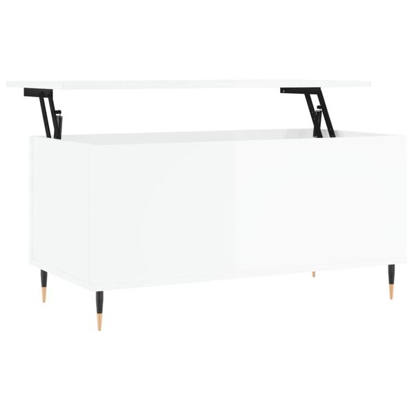 vidaXL Mesa de centro madera contrachapada blanco brillo 90x44,5x45 cm