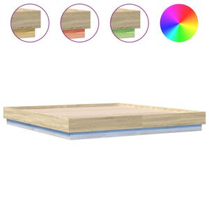 vidaXL Estructura de cama con luces LED roble Sonoma 200x200 cm