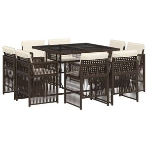 vidaXL Set comedor para jard&iacute;n 9 pzas y cojines rat&aacute;n sint&eacute;tico marr&oacute;n