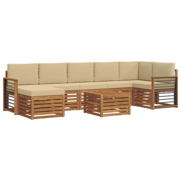 vidaXL Juegos de sof&aacute;s 8 pcs Natural y Beige Madera de Acacia S&oacute;lida