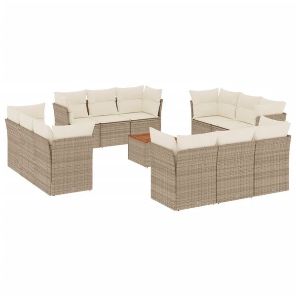 vidaXL Set sof&aacute;s de jard&iacute;n con cojines 13 pzas rat&aacute;n sint&eacute;tico beige