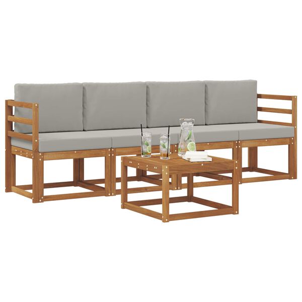 vidaXL Conjunto de sof&aacute;s de exterior 5 pcs Gris Natural y Claro