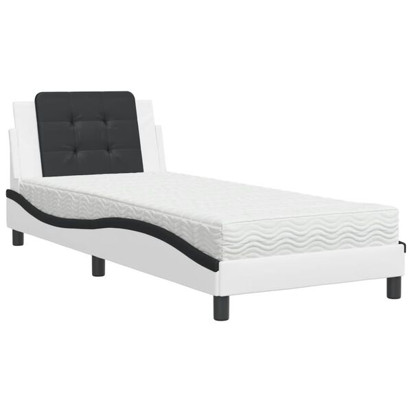 vidaXL Estructura de cama sin colchón Zadar cuero sintético blanco y negro 90x200 cm