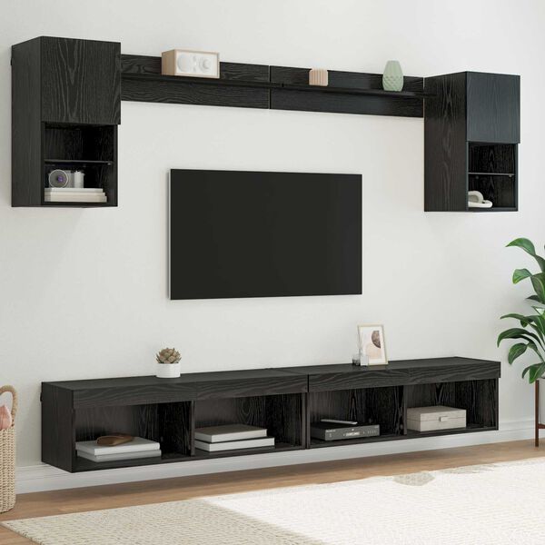 vidaXL Unidades de TV de Pared con LED con LED 6 pcs Roble Negro