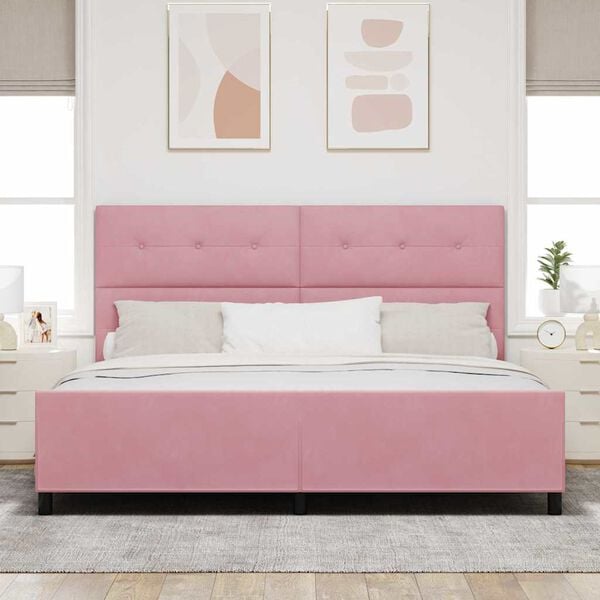 vidaXL Cama tipo Box Spring con cabecera Rosa 200 x 200 cm Terciopelo