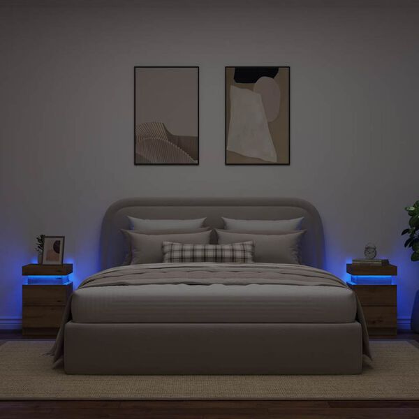 vidaXL Mesitas noche con LED 2 uds madera roble artisian 35x39x55 cm