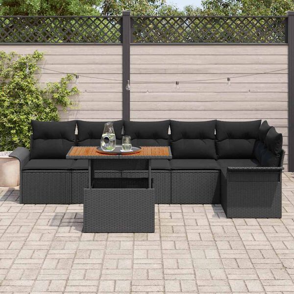 vidaXL Conjunto de sofá de jardín 7 pcs Negro Poliratán