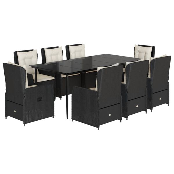 vidaXL Set de comedor de jard&iacute;n 9 pzas y cojines rat&aacute;n sint&eacute;tico negro