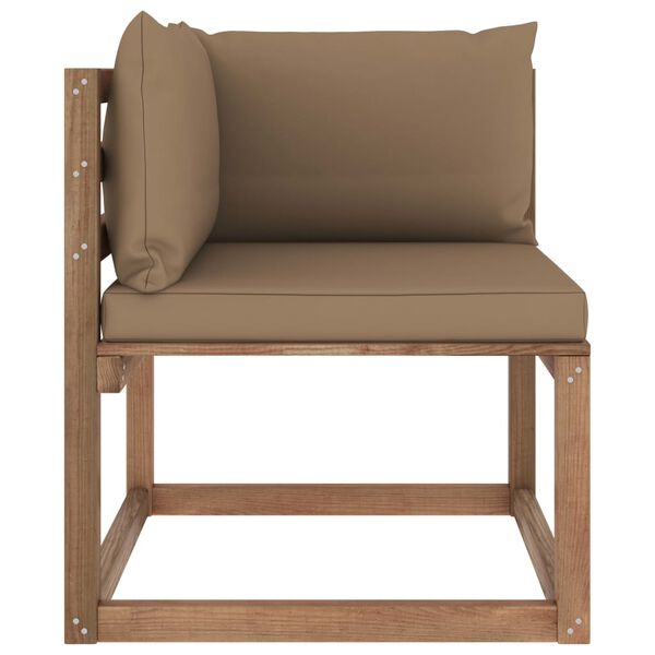 vidaXL Sof&aacute; de jard&iacute;n de palets de esquina con cojines taupe