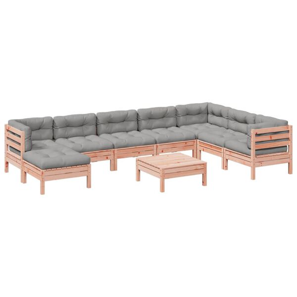vidaXL Set de sof&aacute;s jard&iacute;n 9 pzas con cojines madera de abeto Douglas