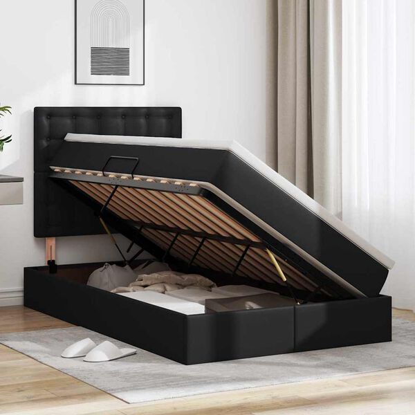 vidaXL Cama con almacenamiento Negro 120 x 190 cm Cuero sintético