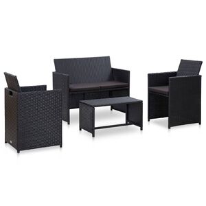 vidaXL Set de muebles de jard&iacute;n 4 pzas y cojines rat&aacute;n sint&eacute;tico negro