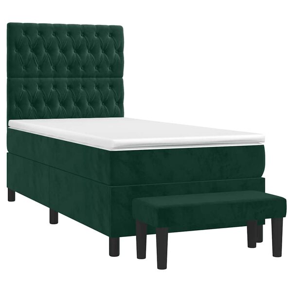 vidaXL Cama box spring con colch&oacute;n terciopelo verde oscuro 100x200 cm