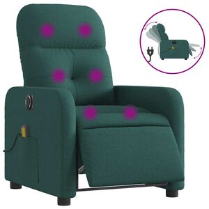 vidaXL Sill&oacute;n reclinable de masaje el&eacute;ctrico tela verde oscuro