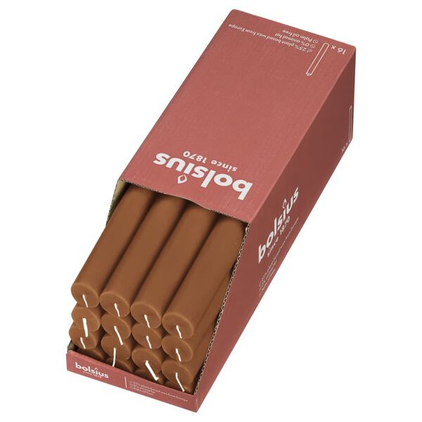 Bolsius Velas de mesa Shine 16 uds marr&oacute;n especiado 27 cm