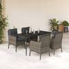 vidaXL Set comedor de jard&iacute;n 5 piezas con cojines rat&aacute;n sint&eacute;tico gris