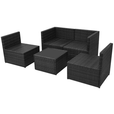 vidaXL Set muebles de jardín 5 piezas y cojines ratán sintético negro