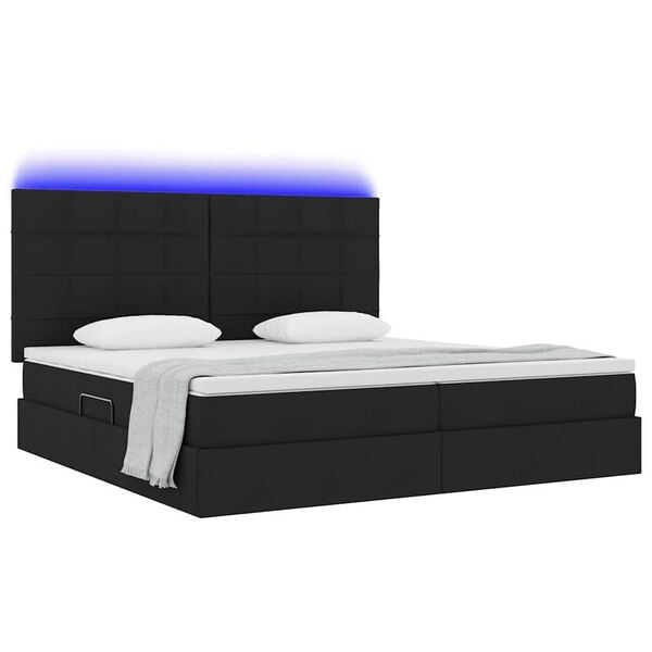 vidaXL Cama con almacenamiento y LED Negro 200 x 200 cm Poli&eacute;ster