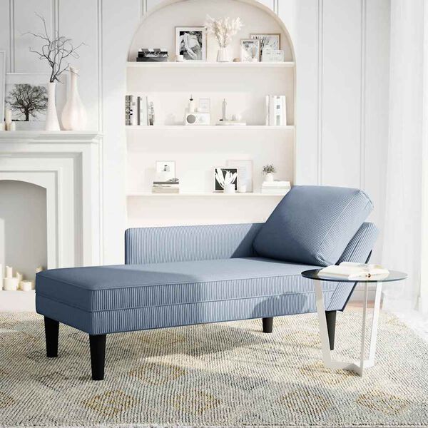 vidaXL Chaise longue con coj&iacute;n de tela de pana azul