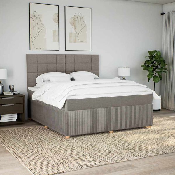 vidaXL Cama box spring con colch&oacute;n tela gris taupe 180x200 cm