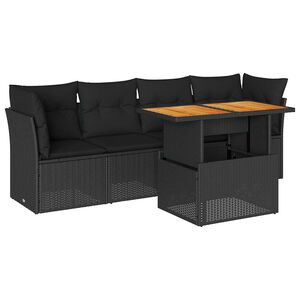vidaXL Set de muebles de jard&iacute;n 5 pzas y cojines rat&aacute;n sint&eacute;tico negro