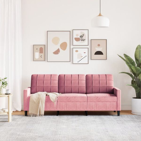 vidaXL Sof&aacute; de 3 plazas terciopelo rosa 180 cm