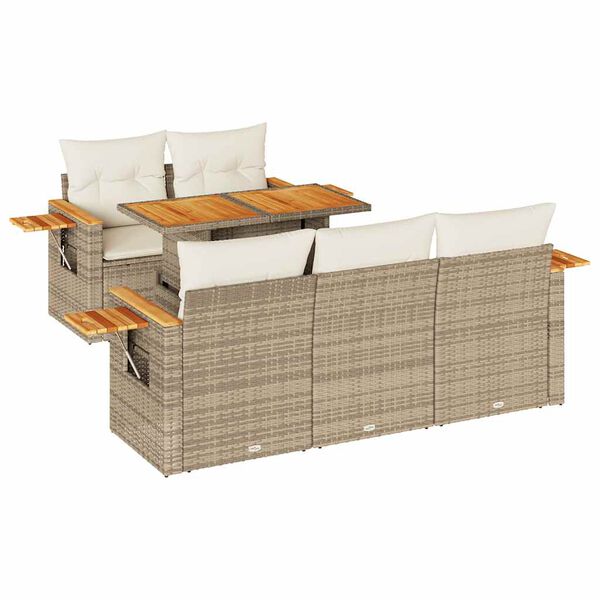 vidaXL Set sof&aacute;s jard&iacute;n y cojines 6 pzas rat&aacute;n sint&eacute;tico acacia beige